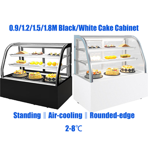 Vitrine à gâteaux noire/blanche, à refroidissement par air, sur pied/à poser, incurvée/à bord droit, avec éclairage LED et porte coulissante - Product Image 2