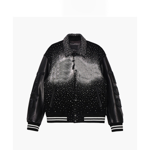 Blouson d'aviateur clouté bling zippé à strass avec diamants pour extérieur surdimensionné personnalisé pour hommes vestes en cuir manteaux - Product Image 5