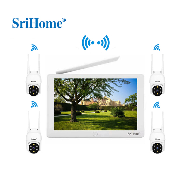 SriHome 2MP 4CH Wireless NVR Kit Wifi Cctv System 10.1 Inch LCD Monitor Screen Outdoor Security Camera CCTV System