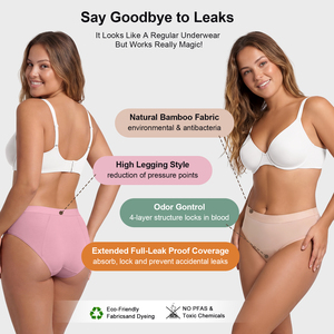 Culottes menstruelles absorbantes en coton <span class=keywords><strong>de</strong></span> bambou, anti-fuites, personnalisées OEM, sans PFAS, pour le cyclisme, pour les règles mensuelles - Product Image 2