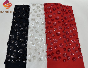 Sang Trọng Pháp <span class=keywords><strong>Net</strong></span> Đính Cườm Ren Vải 5 Yards Màu Đỏ Sequins Thêu 3D Hoa Thanh Lịch Wedding Dress Ren Cho Bridal Dresses - Product Image 6