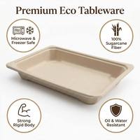 Plateau en bagasse de canne à sucre jetable, compostable, compatible micro-ondes, pour la restauration aérienne, les plats à emporter, la livraison de repas, vaisselle jetable écologique