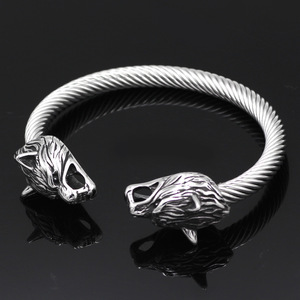 Bracelet Viking Tete Loup Acier Inoxydable Fenrir Nordique Bijoux Unisexe Homme Femme Cadeau Vente En Gros Chine Fournisseur - Product Image 2