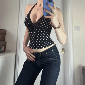 Haut Halter à Pois Style Pure Desire avec Nœud Papillon, Haut Ajusté Imprimé Sexy, Couche de Base - Product Image 5