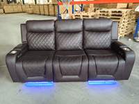 Sofá Seccional de Cuero Extensible Moderno Marrón con Bluetooth, Muebles de Sala de Estar, Sillón Reclinable Eléctrico con Luces LED