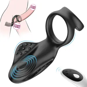 Soft Silicone Perineum Massagem Penis Anéis Vibrador para Homens Controle Remoto Vibratório Double Cock Ring