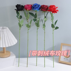 Rose artificielle en velours épineux à tige unique, fil de fer, décoration de mariage, décoration de la maison, décoration murale pour la Saint-Valentin - Product Image 1