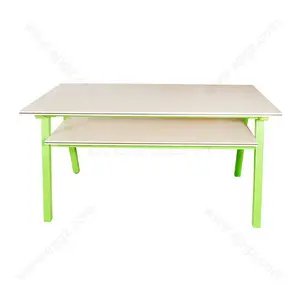 School Library Furniture 4-Seat Library Reading Table with Shelf for Students