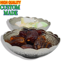 Bol à fruits en argent massif plaqué sur mesure, motifs arabes islamiques du Moyen-Orient, pour servir des dattes pendant le Ramadan et l'Aïd al-Fitr