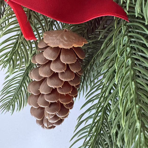 Christmas pine needle <b>wreath</b> hanging <b>wreath</b> velvet bow pine cone berry door decoration Christmas ornament - Product Image 3