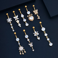 Vente chaude Corps Piercing Bijoux En Acier Inoxydable Incrusté Zircon Long Glands Ventre Piercing Suspendu Nombril Nail