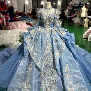 Jancember XS136 Abiti da Sera da Principessa Blu Scintillanti a <span class=keywords><strong>Maniche</strong></span> <span class=keywords><strong>Lunghe</strong></span> per Feste - Product Image 1