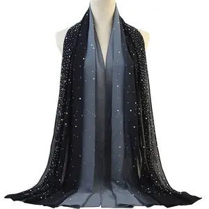Hot Rhinestone Diamond Gradiënt Kleur Gebakken Porselein Parel Moslim Sjaals Chiffon Hijab Sjaal