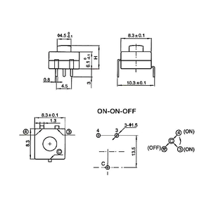 מתג לחצן פנס 8008-213bs 8*8 מ""מ 3 פינים ON-ON-OFF מתג אור חזק - Product Image 4