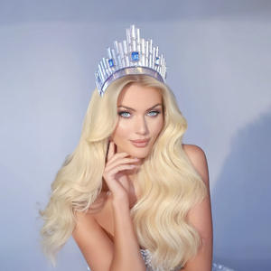 Couronne de Reine de Beauté Ajustable Ronde Miss Monde Championne Spectacle Scénique Cristal Baroque Grande Couronne - Product Image 5