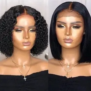 Sexy Lady 10-14 inch Natural Black Brazilian Human Hair 4x4 Closure Short Wig,Wholesale Price 613 blonde Short Bob Wigs