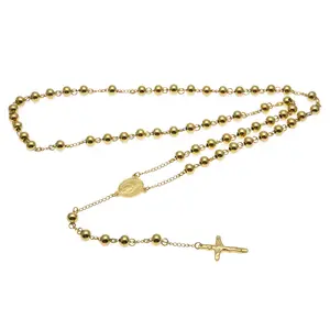 Yellow Gold Rosary Stainless Steel Cross Accessories Jewellery