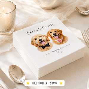 Custom Dog Cocktail Napkins <strong>Wedding</strong> Personalized Pet Portrait Napkins for <strong>Wedding</strong> Bar Decor - Product Image 2