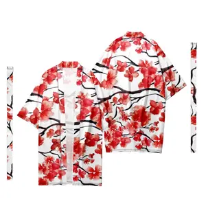 Kimono longo japonês Cardigan Traje de Samurai masculino Kimono tradicional Sakura padrão quimono camisa Yukata jaqueta 5 do homens