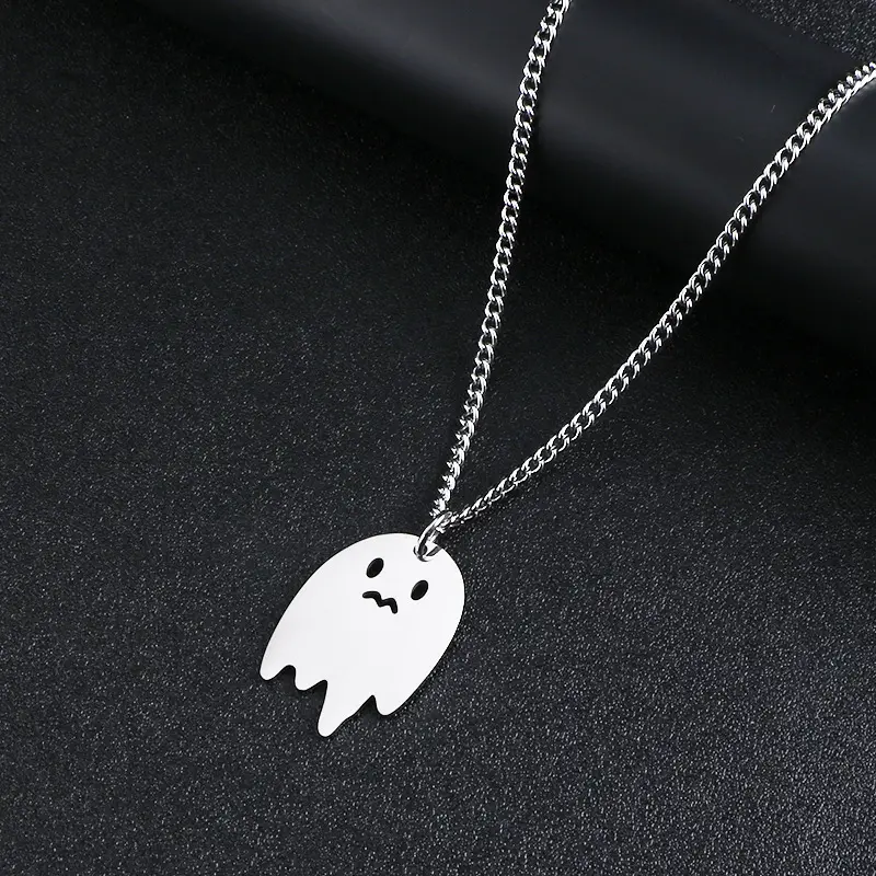 Fashion Cute Cartoon Ghost Pendant Necklace Hip Hop Stainless Steel Clavicle Chain Sweater Chain for Men