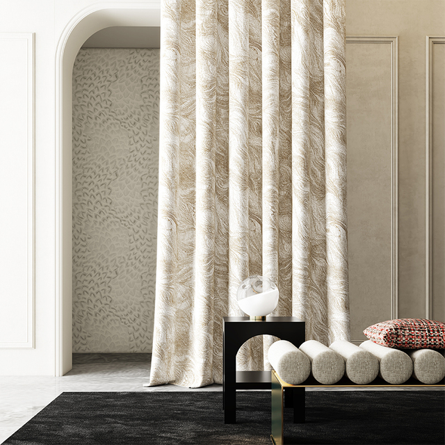 Electric Blackout Curtain for Home Living Room Bedroom Yellow Double Layer Jacquard Luxury Room Curtains Cushion Cases Custom