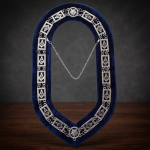 Master Mason Blue Lodge Chain Collar Luxury Silver Plated Hand Embroidered Velvet Square Compass G Symbols <b>Sew</b>-On Badge - Product Image 1