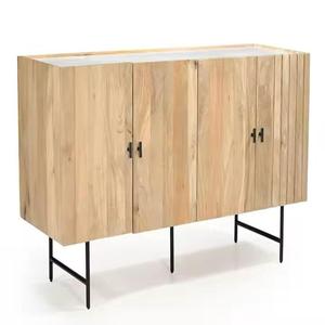 Gabinete de almacenamiento de 4 puertas con parte superior de mármol de madera de mango de diseño moderno Aparador de madera maciza con patas de metal para sala de estar - Product Image 1
