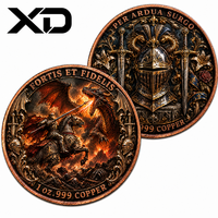 Pièce de monnaie en cuivre 99,9 % de 1 once, finition antique, avec relief 3D représentant un navire viking, une tête de dragon sur le bec, des boucliers ronds et une voile large à rayures bicolores, idéale comme cadeau.
