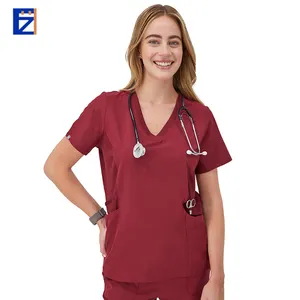 Enfermera Para Rumah Sakit Blanco kain katun ungu rumah sakit modis Suster desain seragam putih