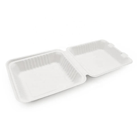 100% Fibras de bagazo de caña de azúcar Concha compostable para el hogar Contenedores de alimentos 9X9 Contenedores de 1 compartimento para llevar
