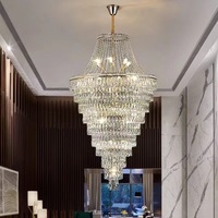Lustre d'escalier élégant haut de gamme ; Centre de table luxueux pour salon ; Plafonnier LED en fer forgé doré avec cristaux K9