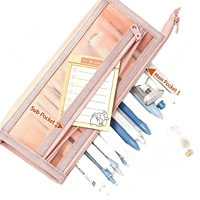Étui à crayons transparent en maille de nylon double couche, sac de rangement portable de grande capacité pour fournitures scolaires