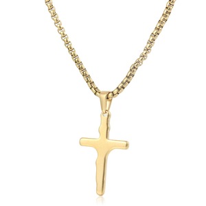 yunnique Stainless Steel <b>Cross</b> Pendant Necklace Gold Color Unisex Gift Jewelry 60cm <b>Chain</b> Geometric Design - Product Image 3