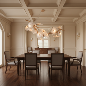 Lampadario Moderno Unico in Argento Anticato Fatto a Mano con Foglie di Loto e Rami, Altezza Regolabile, LED ad Alto CRI 95 per Soggiorno - Product Image 2