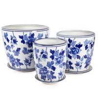Vente en gros de grands pots de fleurs en céramique bleue et blanche chinoise pour jardin