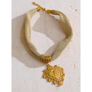 JINYOU 1049 유럽 스타일 스테인레스 스틸 18K 골드 도금 하트 펜던트 보석 목걸이 폴리에스터 목걸이 - Product Image 2