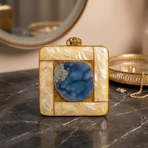 Bolso de mano de ágata hecho a mano de lujo con ribete dorado e incrustaciones de nácar, diseño exquisito de forma cuadrada, bolso de noche para mujer. - Product Image 1