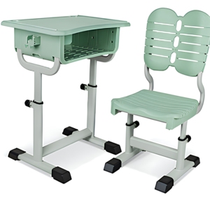 Meubles de classe scolaire modernes, ergonomiques et écologiques, table en plastique avec cadre en métal, réglable en hauteur, ensemble table et chaise individuels - Product Image 2