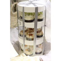 Vente en gros de boîte d'emballage ronde pour cupcake d'anniversaire boîte d'emballage pour cupcake transparente à double couche pour fleurs pâtisserie dessert