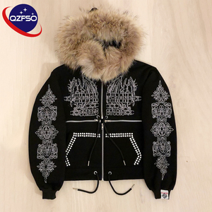 QZFSO White Fox Embroidery Tag Custom Logo Full Zip up 400 Gsm