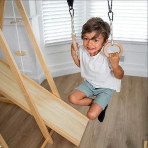 Patio de recreo de madera para interiores de doble cara Montessori Climbing Rock/Net y Pickler Triangle Toys para niños pequeños y escuelas - Product Image 5