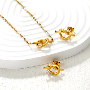 Conjunto de pendientes y collar con nudo irregular, aleación de zinc, joyería de fiesta para mujer, accesorio de moda - Product Image 1