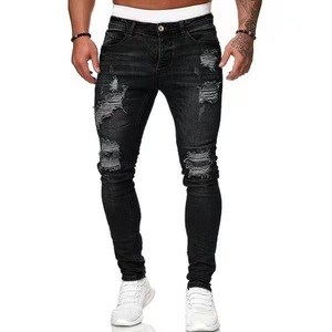 Venta al por mayor de los hombres rasgados <span class=keywords><strong>Slim</strong></span> <span class=keywords><strong>Fit</strong></span> <span class=keywords><strong>Skinny</strong></span> Denim Lápiz Pantalones Jeans desgastados Hommes Pantalones - Product Image 2