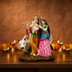 Nirmala Handicrafts - Estatua de Vaca Radha Krishna Hecha a Mano en Resina |   Ídolo Tradicional del Dios Hindú, Decoración Espiritual para Mesa de Oficina u Hogar - Product Image 6