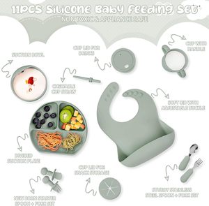 Juego de Alimentación para Bebés de 8 Piezas con Logotipo Personalizado, Libre de BPA, Plato y Tazón de Silicona de Grado Alimenticio con Succión, Babero, Cubiertos, Ecológico y No Tóxico - Product Image 3