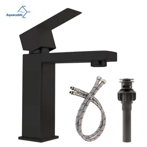 Aquacubic Matte Black Single Handle One Hole SUS Deck Mount Lavatory Bathroom Sink Basin Faucet