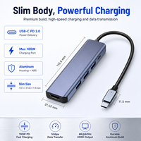 Hub USB C 5 en 1, HDMI 4K 60Hz, 100W PD, Estación de Acoplamiento Tipo C, Adaptador Multipuerto de Aluminio, Divisor para Laptop MacBook