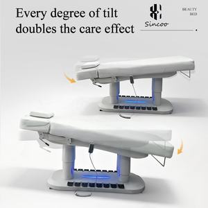 Muebles de salón de belleza, cama de masaje con Base de acero inoxidable dorado, cama de belleza eléctrica de 4 motores con Control de pie de iluminación - Product Image 4