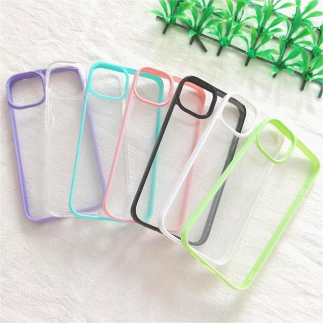 For iPhone Case Clear Color Edges Acrylic Transparent Candy Color Bumper Phone Case for iPhone 14 15 16 17 Epoxy DIY Phone Cover