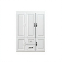Armoire moderne à portes coulissantes en bois massif, style Shaker pour chambre à coucher, structure robuste avec 4 tiroirs et 4 étagères de rangement